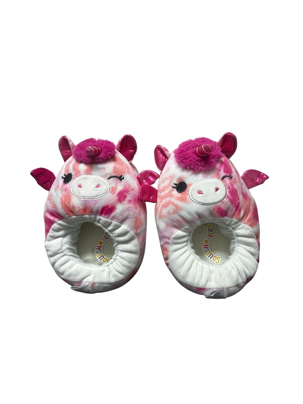 Squishmallows Pink White Tie-Dye Unicorn Kids comfy Slippers size 4-5